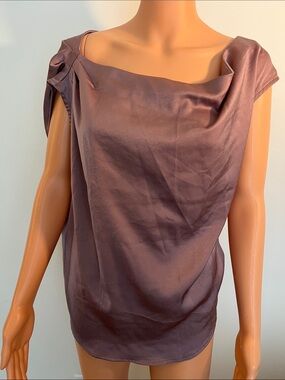NWT Mirol Satin Cowl-Neck Sleeveless Blouse in Dusty Mauve Sz S
